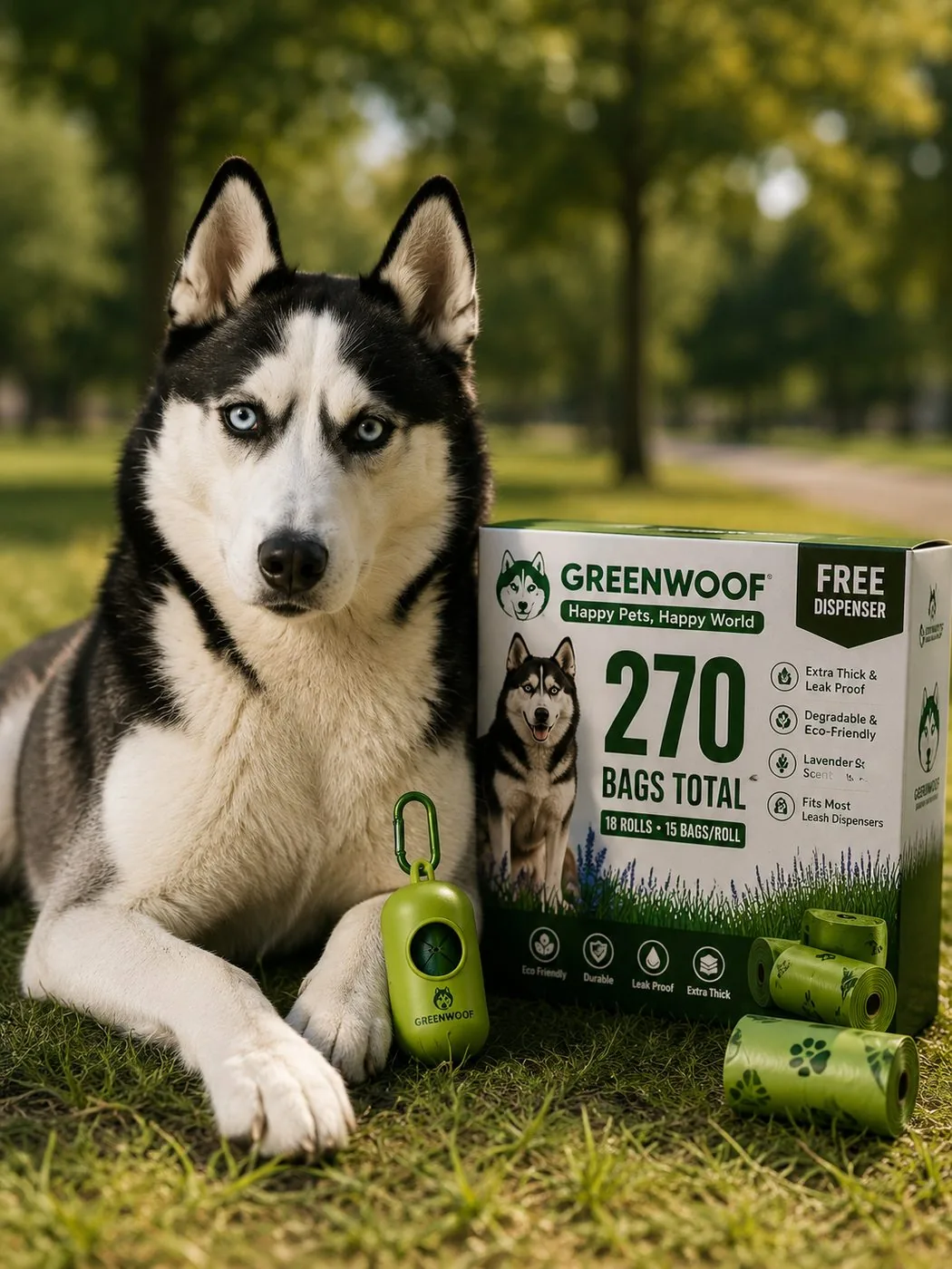 GreenWoof 20 Micron Extra Thick Premium Dog Poop Bags with Free Dispenser